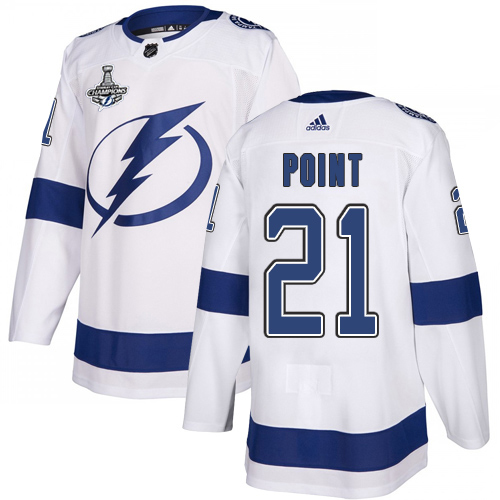 Men Adidas Tampa Bay Lightning #21 Brayden Point White Road Authentic 2020 Stanley Cup Champions Stitched NHL Jersey